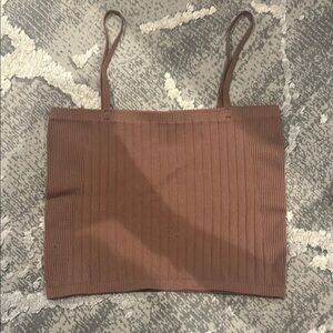 Brown Ribbed Crop Top